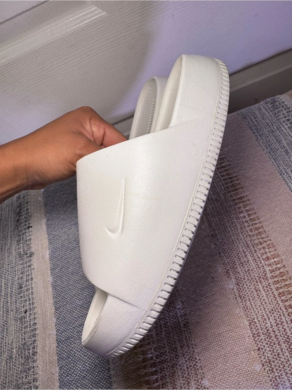 Nike Calm White Slide Sandals.